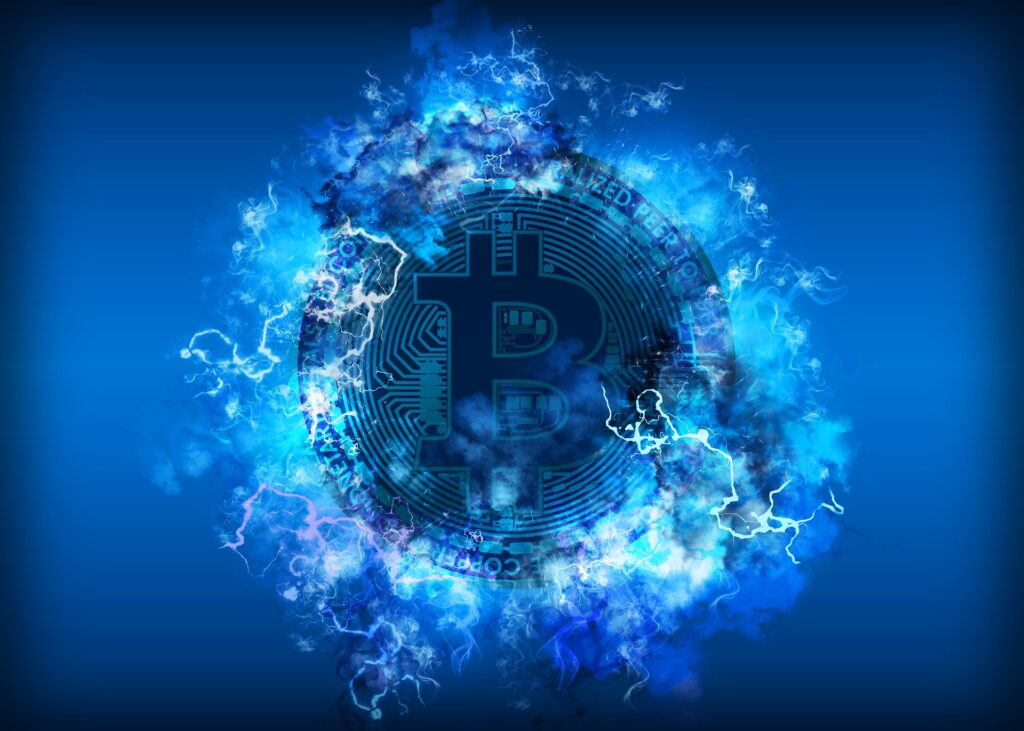Pièce Bitcoin stylisée, symbole d'une monnaie décentralisée